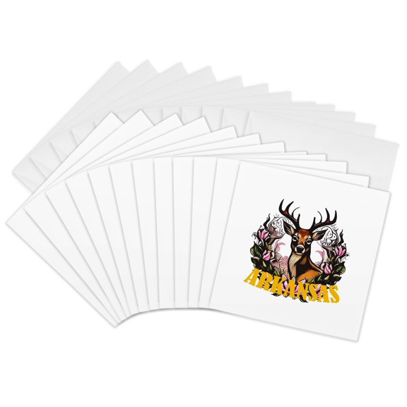 3drose, Arkansas Deer with Apple Blossom Bough, 12 Greeting Cards with Envelopes