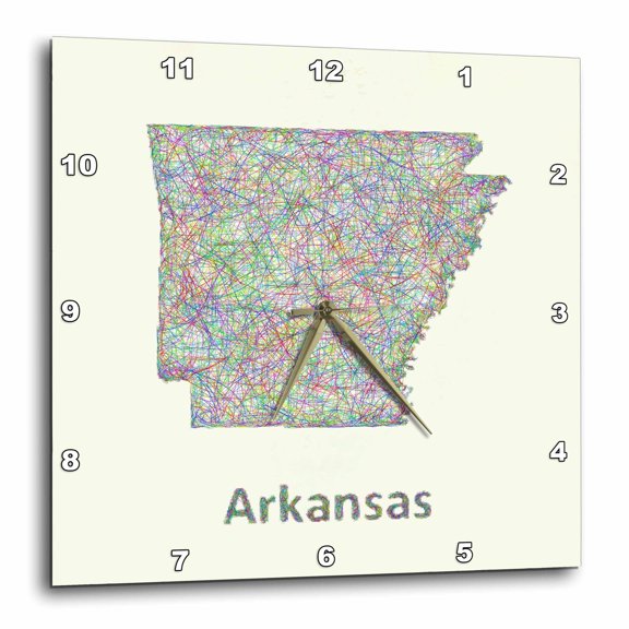 3drose, Arkansas State Map - Colorful Line Art Graphic Design, 10x10 Wall Clock