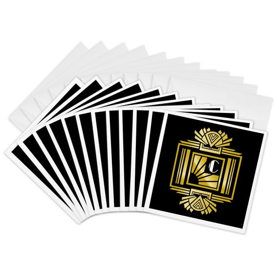 3drose, Art Deco Monogram Letter C- Gold Effect and White on Black ...