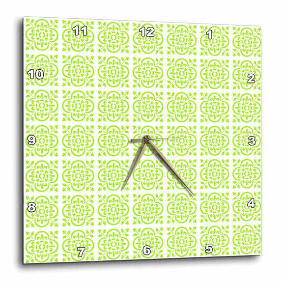 3drose, Art Deco Style Repeat Pattern Chartreuse Pale Green, 13x13 Wall Clock