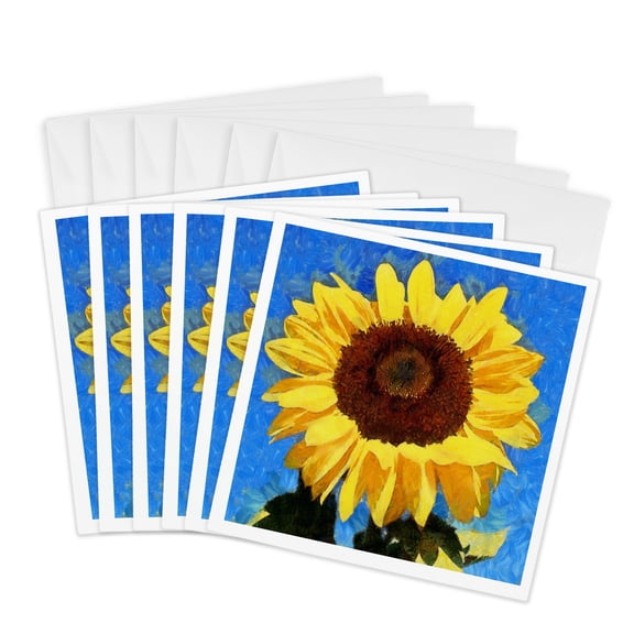 3drose, Artistic Bold and Bright Sunflower, 6 Greeting Cards with Envelopes