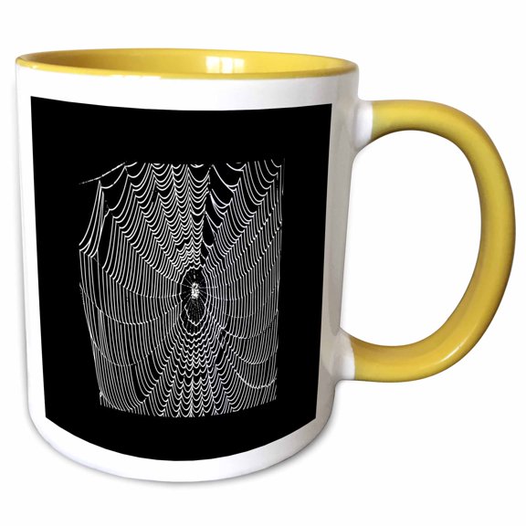 3drose, Artistic Halloween Spider Cobweb Doodle in White, 11oz Two-tone Yellow Mug