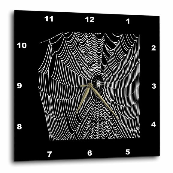 3drose, Artistic Halloween Spider Cobweb Doodle in White, 15x15 Wall Clock