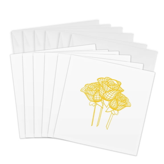 3drose, Artistic Yellow Roses Geometric Line Drawing, 6 Greeting Cards with Envelopes
