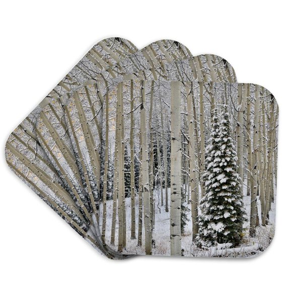 3drose, Aspen Grove with Autumn Snows, Keebler Pass, Rocky Mountains, Colorado, Set of 4 Coasters - Soft