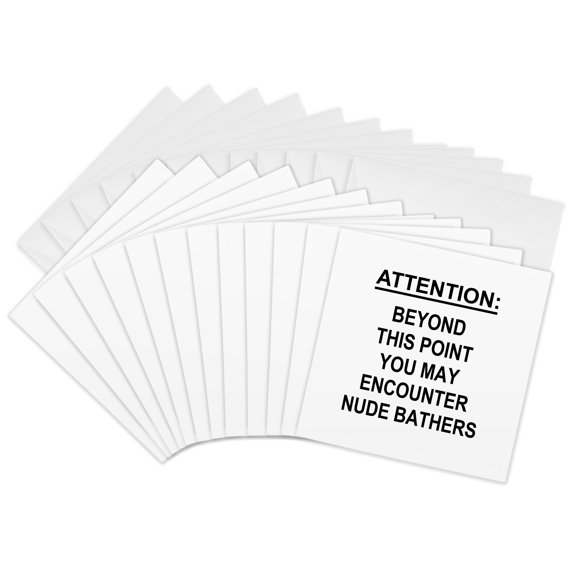 3drose, Attention Beyond This Point You May Encounter Nude Bathers Nudist Zone, 12 Greeting Cards with Envelopes