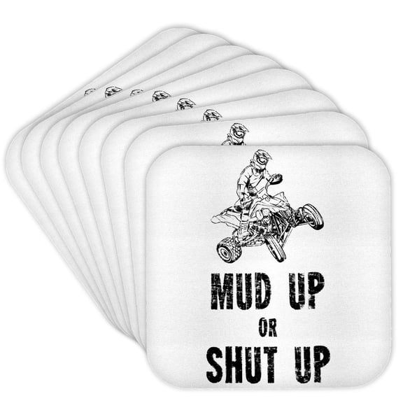 3drose, Atv Mud up or Shut up Cool Quad Biker Design, Set of 8 Coasters - Cork