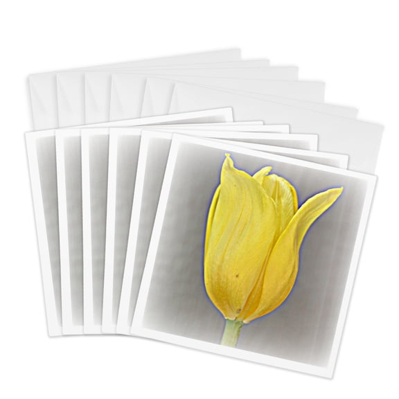 3drose, Aura- Yellow Tulip Flower- Macro Photography, 6 Greeting Cards with Envelopes