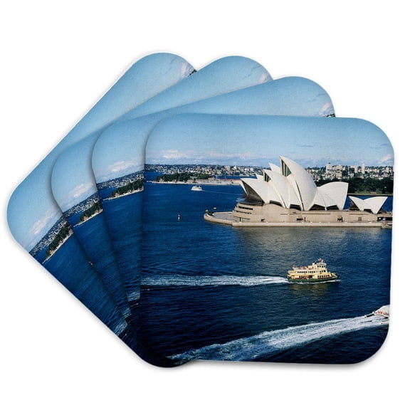 3drose, Australia, Sydney, Famous Opera House, Ferries Abstract Shells, Set of 4 Coasters - Cork