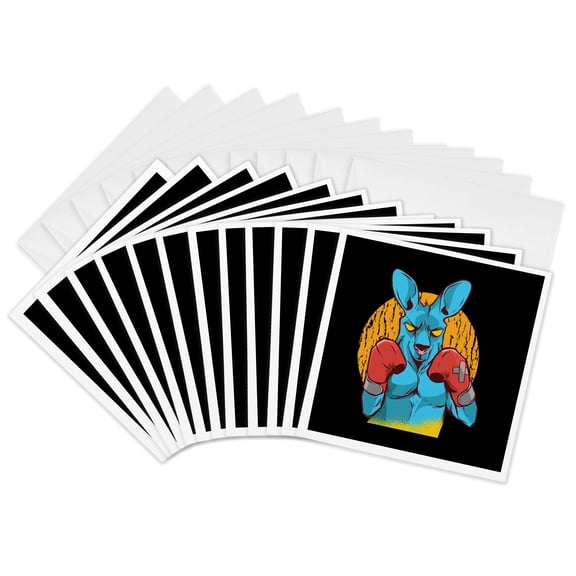 3drose, Australian Kangaroo with Boxing Glove Fighting, 12 Greeting Cards with Envelopes