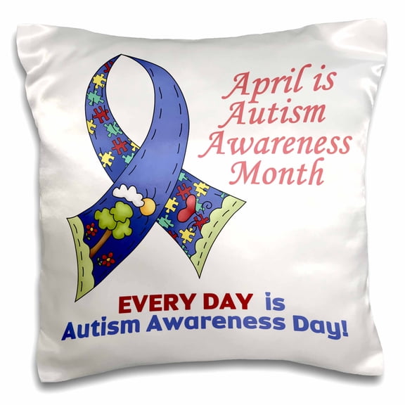 3drose, Autism Awareness April and Every Day Awareness Ribbon Cause Design, 16x16 inch Pillow Case