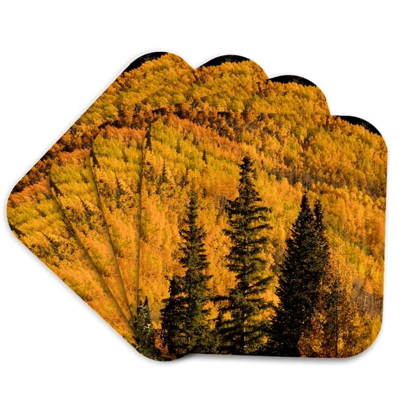 3drose, Autumn Aspen Trees on Mountain Slope, Ouray, Colorado, Set of 4 Coasters - Soft