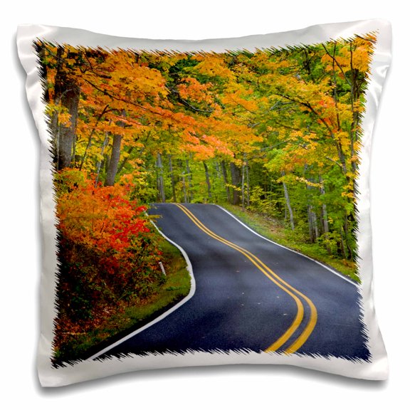 3drose, Autumn, Highway 41, Copper Harbor, Michigan - Us23 Cha0101 - Chuck Haney, 16x16 inch Pillow Case
