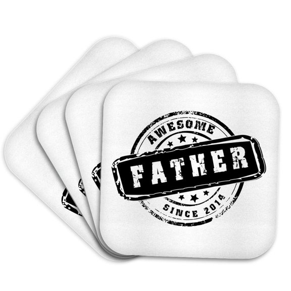 3drose, Awesome Father Since 2014 Year of Birth of First Born Child Stamp - Worlds Greatest Dad - Best Daddy, Set of 4 Coasters - Soft