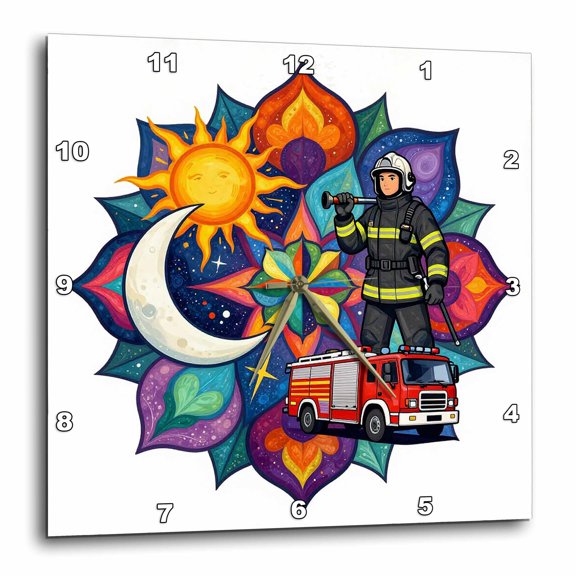 3drose, Awesome Mandala Art for a Firefighter. a Gift, Charm, Award for Him, 10x10 Wall Clock