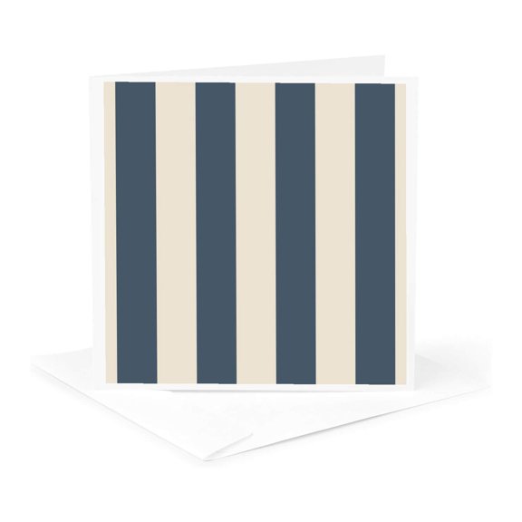 3drose, Awning Stripes Bold Beige and Blue Vertical Stripes, 1 Greeting Card with Envelope