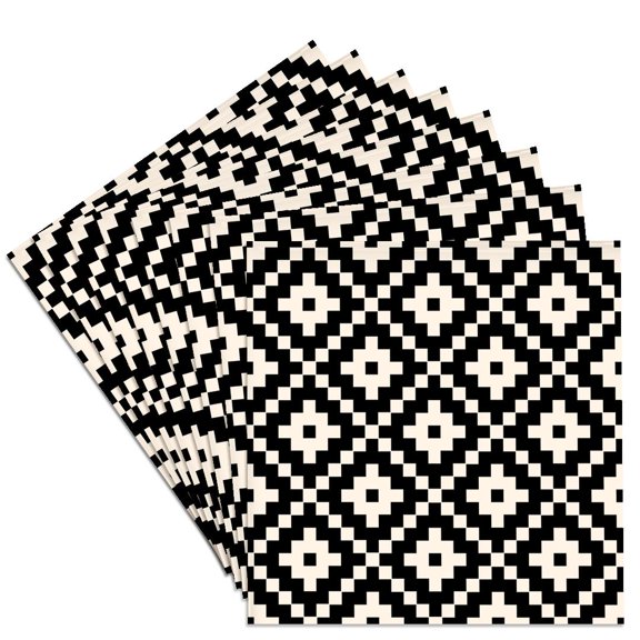 3drose, Aztec Block Pattern in Black and Cream Color., Set of 8 Ceramic Tile Coasters