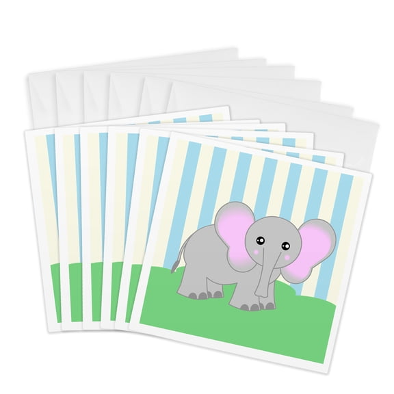 3drose, Baby Animals Blue Elephant, 6 Greeting Cards with Envelopes