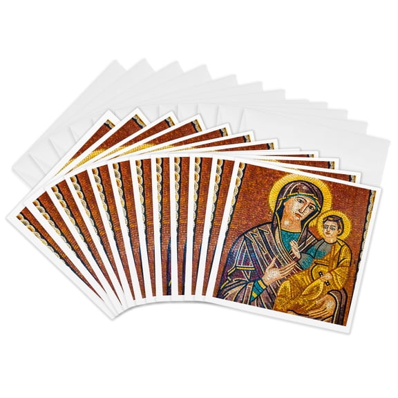 3drose, Baby Jesus and Mary Mosaic, Saint Georges Church, Madaba, Jordan., 12 Greeting Cards with Envelopes