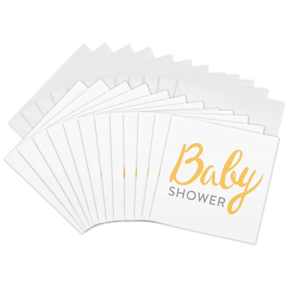 3drose, Baby Shower with Yellow Font, 12 Greeting Cards with Envelopes