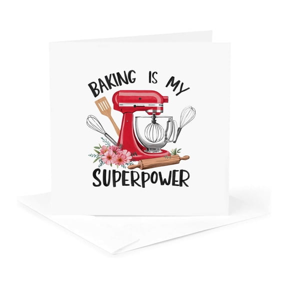 3drose, Baking Is My Superpower Optimistic Text and Kitchen Appliances Gift, 1 Greeting Card with Envelope