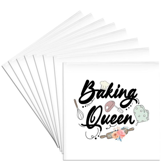 3drose, Baking Queen Stylish Text and Kitchen Appliances Positive Art Gift, Set of 8 Ceramic Tile Coasters