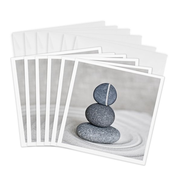 3drose, Balanced Stone Cairn Zen Style, 6 Greeting Cards with Envelopes