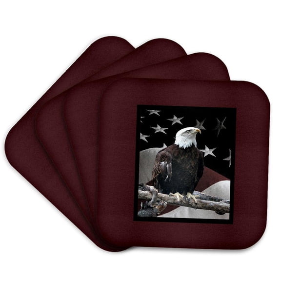 3drose, Bald Eagle on Log with American Flag, Set of 4 Coasters - Soft
