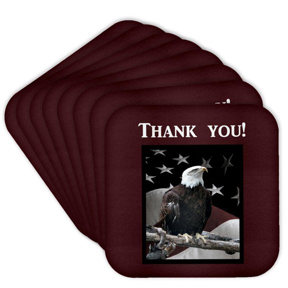 3drose, Bald Eagle on Log with American Flag, Thank You, Set of 8 Coasters - Cork
