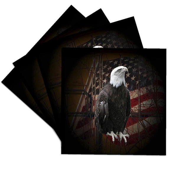 3drose, Bald Eagle with American Flag, Set of 4 Ceramic Tile Coasters