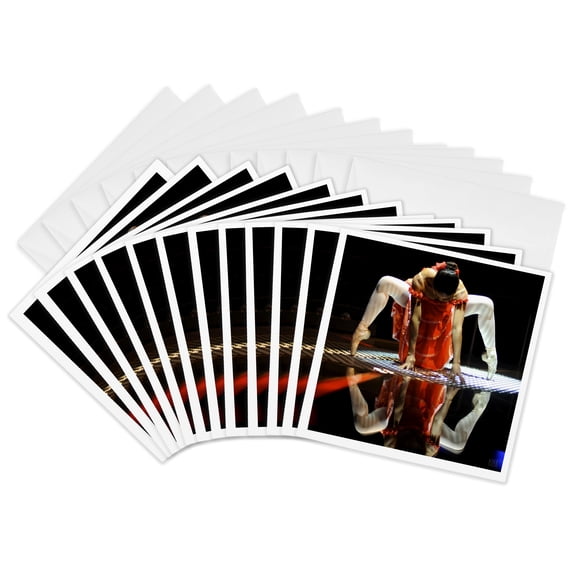 3drose, Ballerina Dressed up with a Spanish Style Orange Dress, Performing on a Silver Surface, 12 Greeting Cards with Envelopes