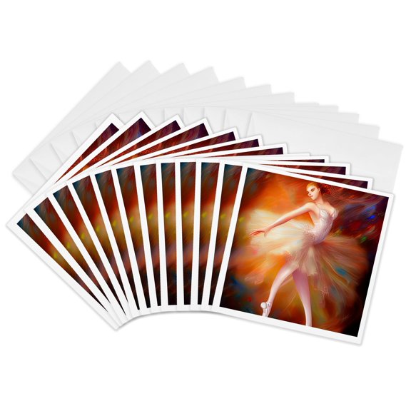 3drose, Ballet Digital Art - Fantastic Ballerina Dancing. Elegant Gift, Charm, 12 Greeting Cards with Envelopes