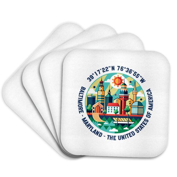 3drose, Baltimore, Maryland, the United States of America, Coordinates, Art, Set of 4 Coasters - Soft
