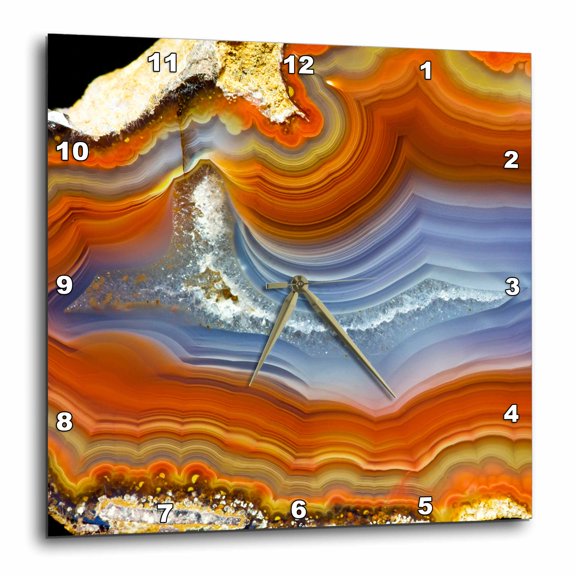 3drose, Banded Agate, Quartzsite, Orange and Blue, 15x15 Wall Clock