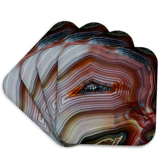 3drose, Banded Agate, Quartzsite, Tight Layers, Set of 4 Coasters - Soft
