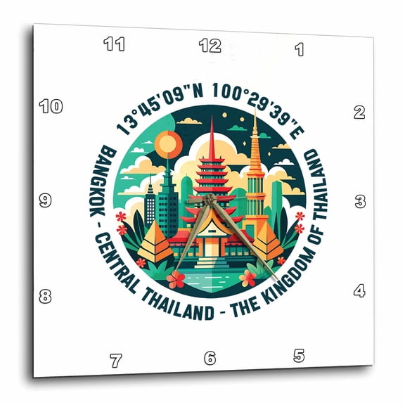 3drose, Bangkok, the Kingdom of Thailand, Coordinates. World Travel Gift, 13x13 Wall Clock