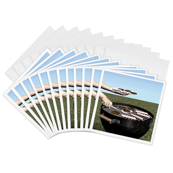 3drose, Barbeque Serving Hamburgers and Hotdogs, 12 Greeting Cards with Envelopes
