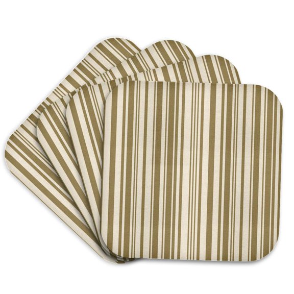 3drose, Barcode Stripes in Brown and Beige Neutral Color Palette, Set of 4 Coasters - Cork