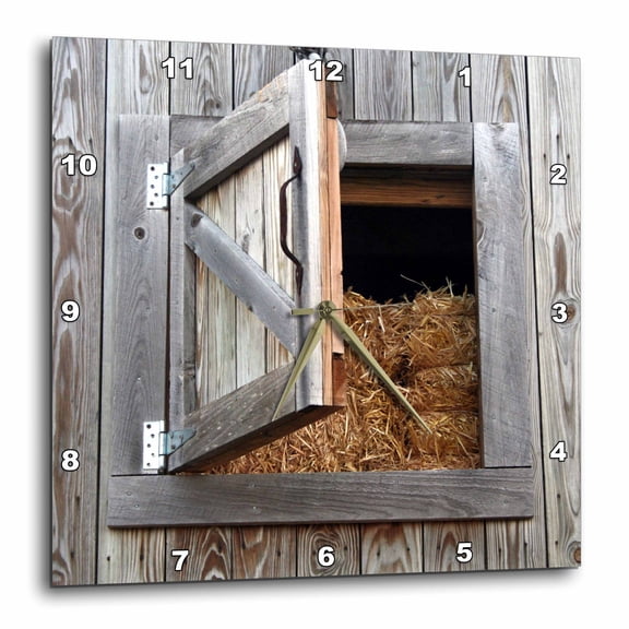 3drose, Barn Loft Door with Hay Wood, 10x10 Wall Clock