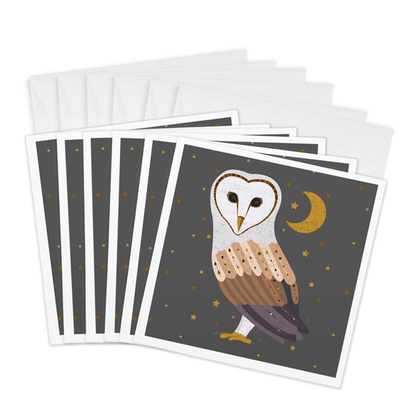 3drose, Barn Owl Nocturnal Animals, 6 Greeting Cards with Envelopes