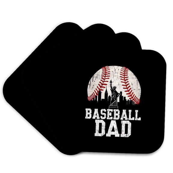3drose, Baseball Dad Text, Image of a Ball, Statue of Liberty. Father Gift, Set of 4 Coasters - Soft
