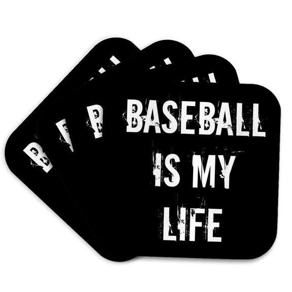 3drose, Baseball Is My Life Black White, Set of 4 Coasters - Soft
