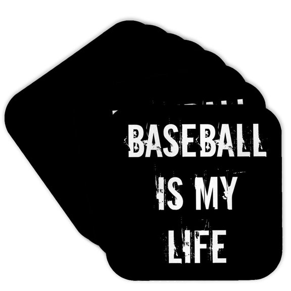 3drose, Baseball Is My Life Black White, Set of 8 Coasters - Cork