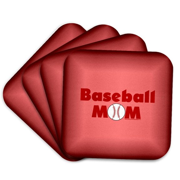 3drose, Baseball Mom Red on Red, Set of 4 Coasters - Cork