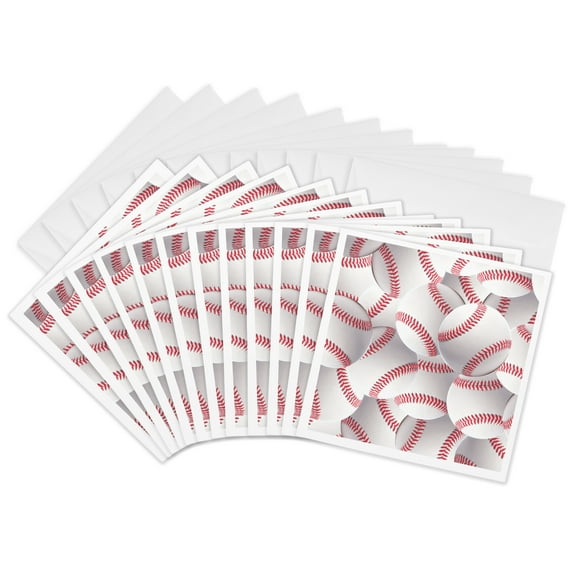 3drose, Baseball Pattern - White and Red Balls - Base Ball Sport - Sporty - Sporting Game - Team Boys Jock, 12 Greeting Cards with Envelopes
