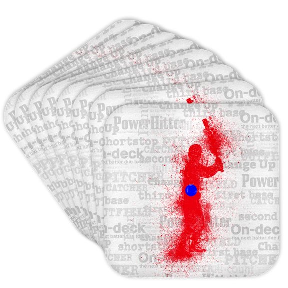 3drose, Batter up Baseball Theme in Red and Blue Sports Theme, Set of 8 Coasters - Cork