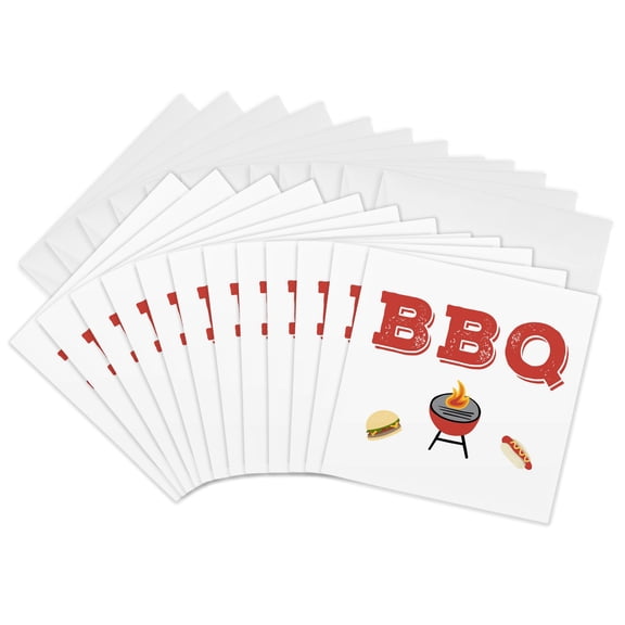 3drose, Bbq, Picture of a Grill, Hamburger and Hot Dog, 12 Greeting Cards with Envelopes