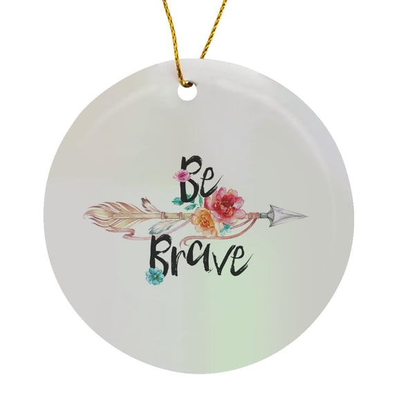 3drose, Be Brave Floral Arrow, Circle Porcelain Ornament