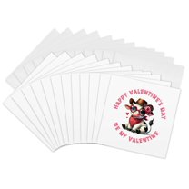 3drose, Be My Valentine and a Funny Cow in Sunglasses, Valentines Day Gift, 12 Greeting Cards with Envelopes