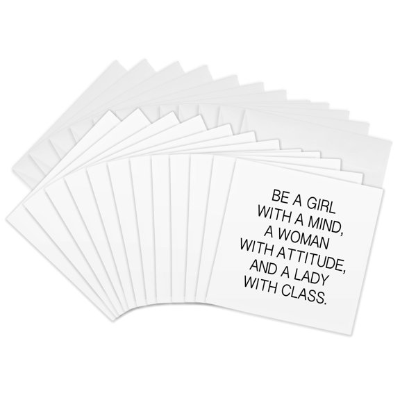 3drose, Be a Girl with a Mind, a Woman with Attitude, and a Lady with Class., 12 Greeting Cards with Envelopes
